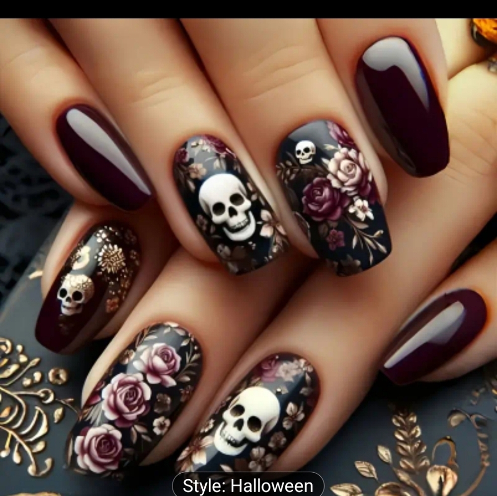 ✨3 FOR $28✨🆕️☠️💅 SKULL & ROSES PRESS-ON NAILS KIT💅☠️